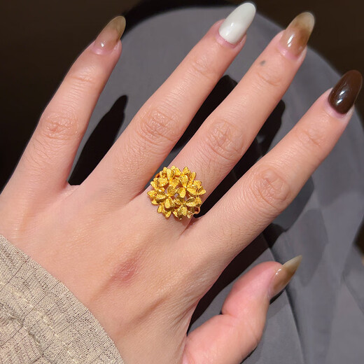Sea Rover gold blooming flower tower ring for women new 999 solid gold engagement wedding ring birthday gift for girlfriend Gold blooming flower tower ring gold weight about 5.1g