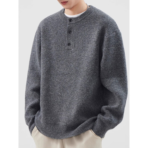 Pure (YISHion) Henry collar pullover bottoming shirt for men in autumn and winter thickened knitted sweater American fashion brand loose solid color inner sweater black L suitable for 135-150Jin Jin equals 0.5 kg