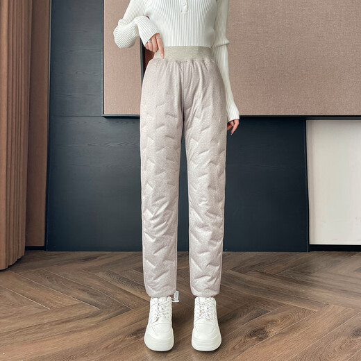 Fei Zhongfei 2025 winter new style goose down down pants for inner wear for women, not bulky, slimming, warm, high-waisted inner liner, middle-aged and elderly, khaki | 7101 XL 175/80A