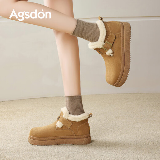 Agsdon snow boots for women winter new style velvet warm Birkenstock cotton shoes for women thick-soled cotton boots Y154110 Maroon 38