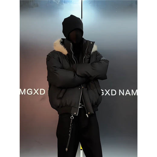 Jufeng Black Short PU Leather Down Jacket Men's Winter Thickened Detachable Fur Collar Jacket American High-Level Bread Jacket Black Stand Collar L (Recommended 115-130 Jin Jin equals 0.5 kg)