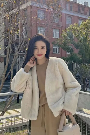 Coolnairo fur one-piece fur coat for women imitation velvet mink loose top V-neck fashion mink coat off-white L