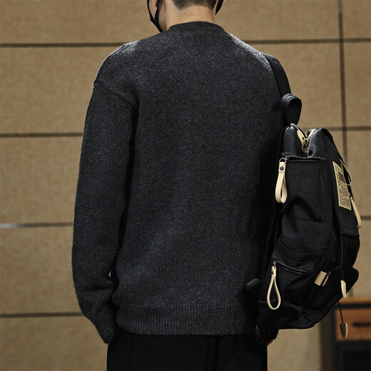 Fat Brother American high-end Henry collar sweater men's autumn and winter new trendy brand casual warm sweater top jacket for men black M weight 100-130Jin Jin is equal to 0.5 kg