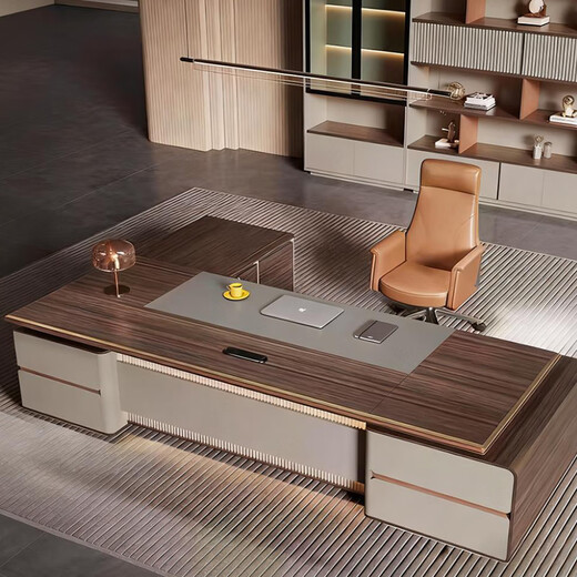 ZHONGWEI E0 level light luxury high-end office desk boss desk simple modern supervisor desk executive desk 1.6 meters including side cabinets