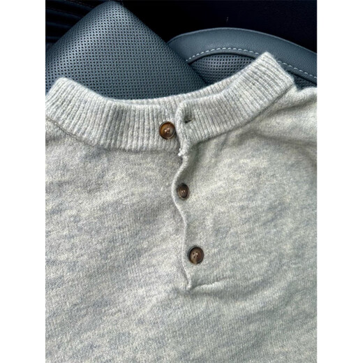 Senma Gray Henley Collar Sweater Men's Autumn Cleanfit Feeling Bottoming Sweater American Lazy Chic Sweater Gray Upgraded M