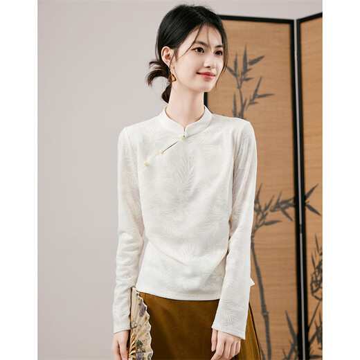 Xin Feiyu New Chinese Style National Style Top Women's Long Sleeve Women's 2025 Autumn New Slim Fit Shoulder Printed Stand Collar Shirt