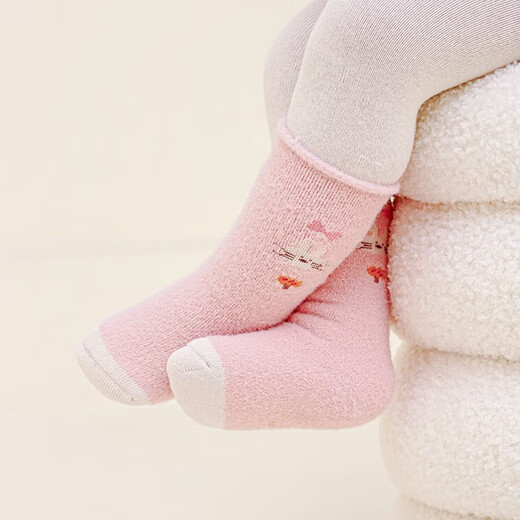 BIBK Newborn Baby Socks Winter Thickened and Velvet Warm Class A Non-Stretching Leg Socks for Boys and Girls Children Brown + White Yellow + Pink 3-5 Years Old