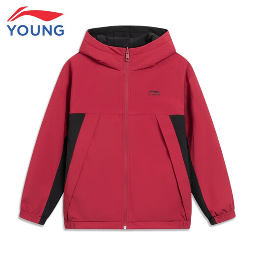 Li Ning (LI-NING) children's clothing children's jackets for men and women small and big children New Year's style plus velvet warm double-sided sports windbreaker 160YFDW073-2