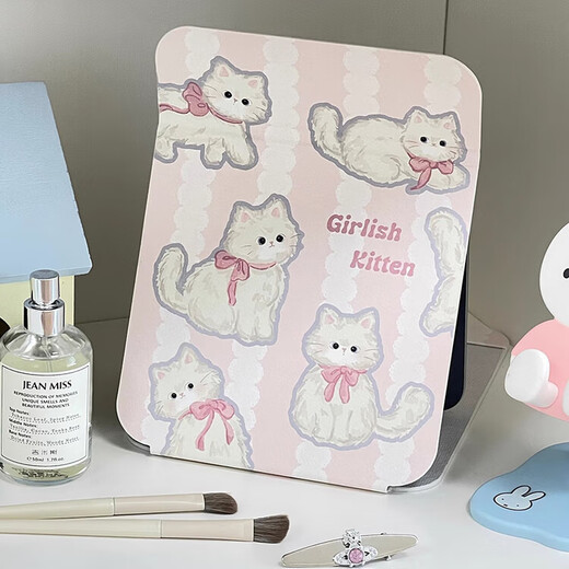 Mirror makeup mirror dormitory foldable mirror desktop makeup mirror portable high-definition beauty mirror student makeup desktop cute cat large soft bread mirror