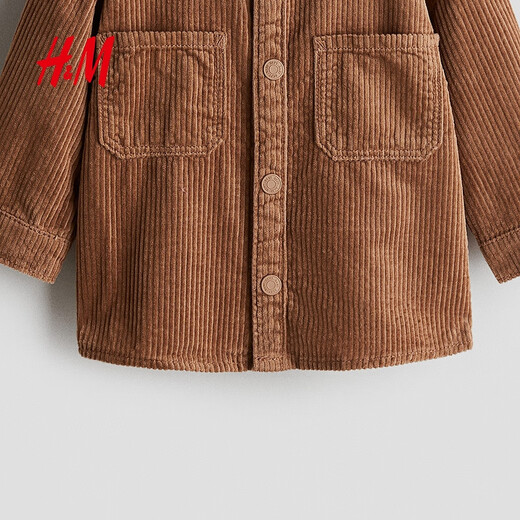 H&M children's clothing baby boy's shirt spring cotton corduroy inner Barn style shirt 1242563 light brown 90 90/52 (1.5-2Y)