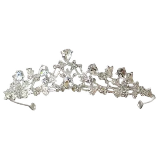 Crystal Princess Crown Headdress Female 18th Birthday Bride Crown Goddess High-end Headband Children's Props 01 Flowers and Leaves
