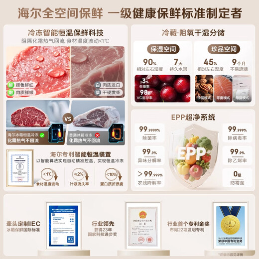 Haier zero-embedded French four-door refrigerator 460 liters four-door household inverter air-cooled frost-free first-class small-family refrigerator zero-distance free embedded bottom front cooling 510L white sheet metal丨fully automatic ice making丨smart light interaction丨ultra-thin zero-embedded