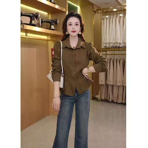French Elegant Lapel Long Sleeve Shirt for Women 2025 Autumn New Style Ruffled Hem Pleated Western Style Slim Jacket White Collect and follow the store for priority delivery M Recommendation 105Jin Jin is equal to 0.5kg or less