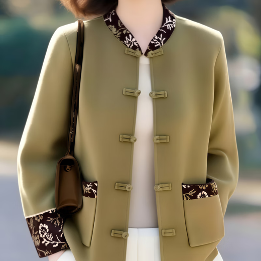 Suding women's original brand flagship store 2025 new fashion new Chinese style contrasting jacquard jacket autumn pea green M