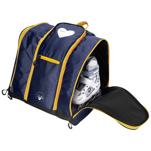 加拿大儿童双肩轮滑鞋背包滑冰花样滑冰包冰刀鞋滑雪鞋收纳包 黑蓝_(42码以下轮滑鞋)