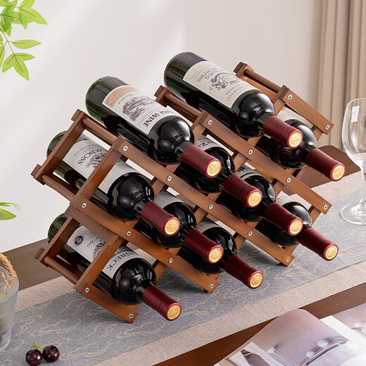 Tanbeiman red wine display rack red wine rack storage rack grid home installation-free wine rack ornaments small wine cabinet multiple bottles of wine desktop simple installation-free foldable primary color - three layers (thickened pure bamboo) 6 bottles
