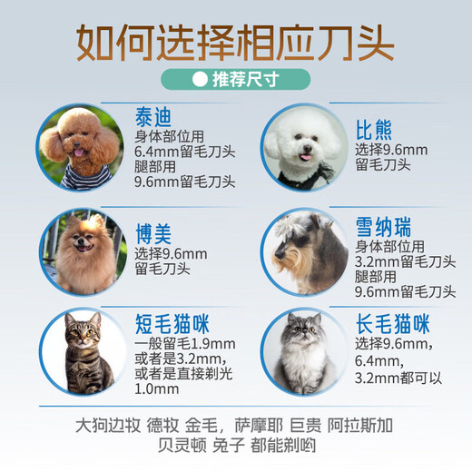 Yingshen Dog Pet Electric Clipper Teddy Bichon Corgi Samoyed Pet Shaver Electric Clipper Pet Supplies 9870 1-2+6.4+9.6mm Blade Set