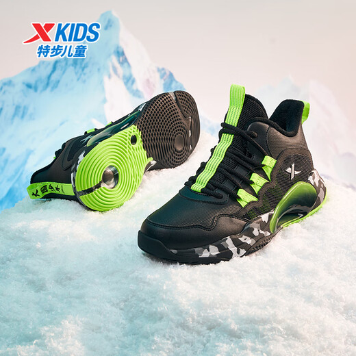 XTEP children's shoes winter velvet campus training basketball sports cotton shoes black/fluorescent electric green 35