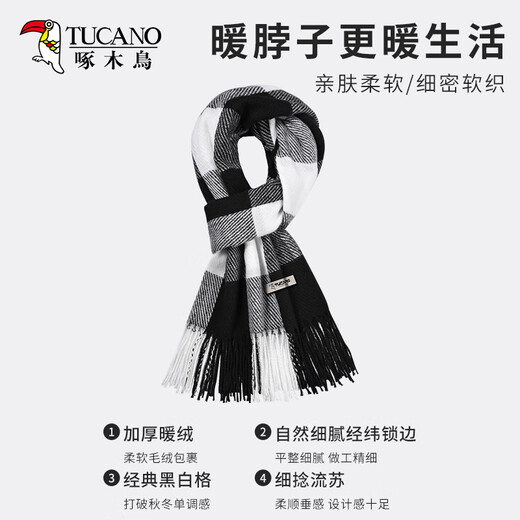 Woodpecker Scarf Men's Autumn and Winter Fashion Versatile Plaid Shawl Female Student Warm Scarf as a Birthday Gift for Boyfriend and Girlfriend