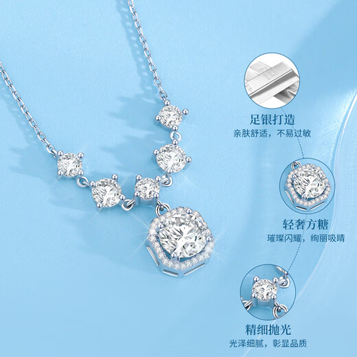 Lao Fengxiang pure silver light luxury necklace feminine small sugar cube jewelry girl birthday anniversary gift for girlfriend and wife starlight sugar cube necklace * local warehouse / nearby delivery