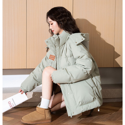 TonLion 2025 winter women's hooded one-hand length textured fabric down jacket