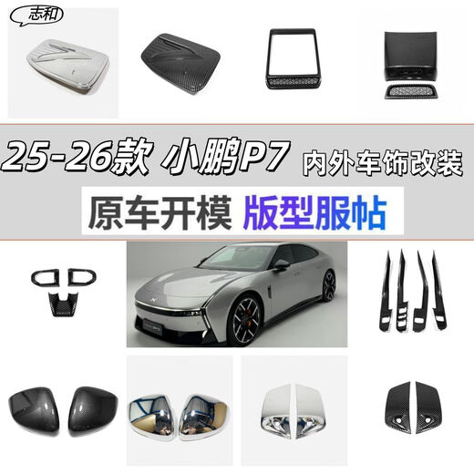 Litian is suitable for 2526 Xiaopeng P7 steering wheel modified glass switch rearview mirror cover, rear anti-kick fuel tank cover, right charging port cover electroplating