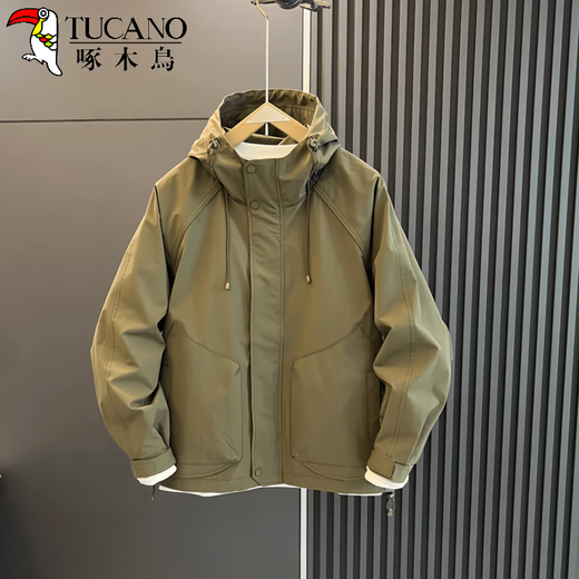 Woodpecker (TUCANO) American baseball uniform jacket for men in spring and autumn, handsome, high-end, trendy brand, versatile workwear, fashionable hooded jacket for men, green regular XL recommended 135-150Jin Jin equals 0.5 kg