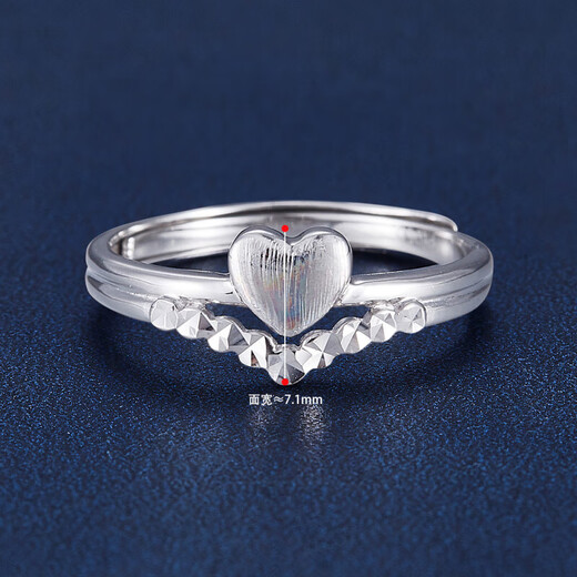 Laofu gold platinum colorful heart-shaped imitation diamond crown ring, crown ring for love, about 2.2g