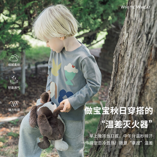 T-shirt à manches longues en coton blanc pour enfants, hauts décontractés pour garçons et filles, imprimés, en coton, gris, automne 2025, 100