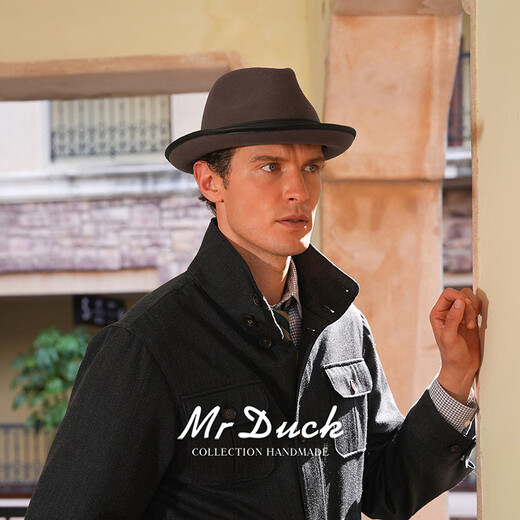 Mr DUCK25 new winter product, Australian superfine wool hat, men's high-end foldable British jazz hat, sheepskin hat strap, retro brown coffee (100% wool)-MW56261 S (suitable for 52-55cm head circumference, small head circumference)