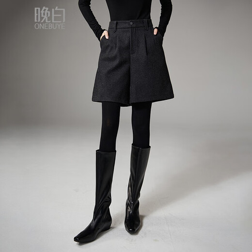 Late White New Product 2025 Winter Temperament Sheep Wool Skirts Simple and Elegant High Waist Casual Woolen Shorts Boot Pants Women Dark Gray 28
