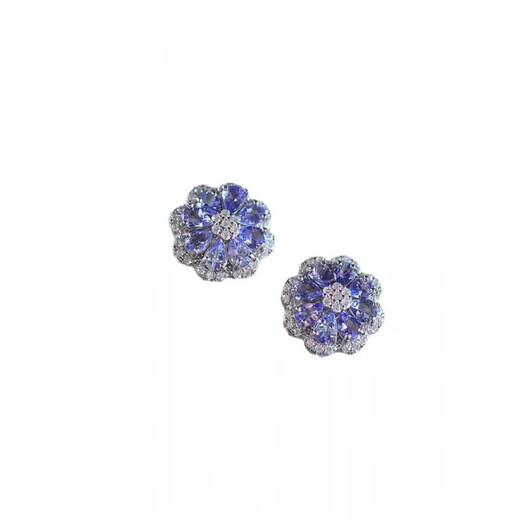 Fat Donglai's same model of tanzanite earrings, natural women's s925 silver inlaid with colored gemstones, amethyst flowers, atmospheric and cool tanzanite s925 silver earrings, white gold pair + white ear plugs