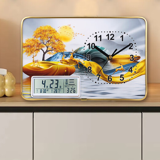 Hengshengshi Creative Simple Desktop Clock Office Ornaments Perpetual Calendar Bedroom Living Room Table Clock Silent Home Desktop Clock Elk Home 10 Table Clock with Alarm _30*20cm