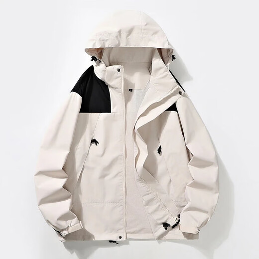 Spring and Autumn New Outdoor Sports Men's and Women's Outdoor Mountaineering Wear Couple Waterproof Windproof Hooded Jacket Black Regular 603 2XL