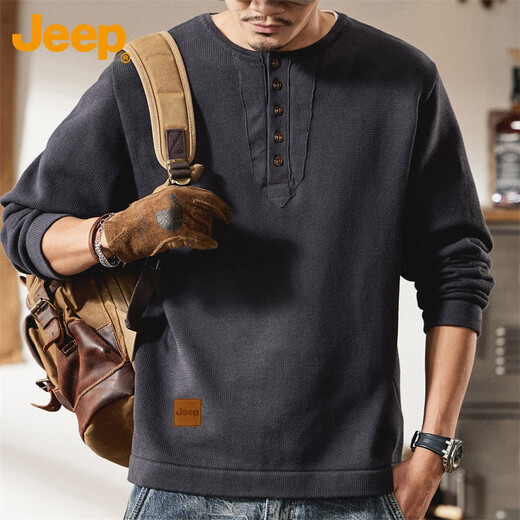 JEEP Jeep Men's Sweater Spring and Autumn Trendy Brand Knitted Tops 2024 Winter Casual Henley Collar Bottoming Shirt for Men 2319 Classic Coffee Jeep Official S_70-89Jin Jin is equal to 0.5 kg