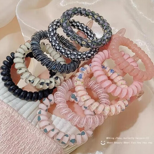 New style seamless phone cord hair tie high ponytail ball head durable hair tie high elastic small fresh hair tie FQ176-random color 2 pieces