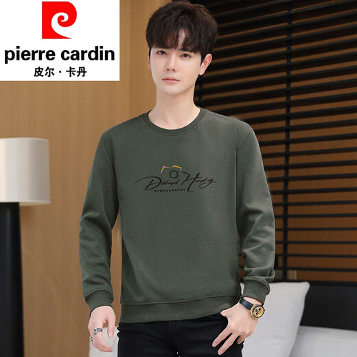 Pierre Cardin trendy brand autumn new sweatshirt men's 2025 trendy long-sleeved loose thickened bottoming shirt men's fleece clothes dark gray M (suitable for 95-115Jin Jin equals 0.5 kg)