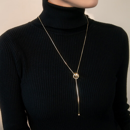 Qlady elegant double-ring necklace pull-out sweater chain high-end light luxury design women's 2025 new accessories pendant gift