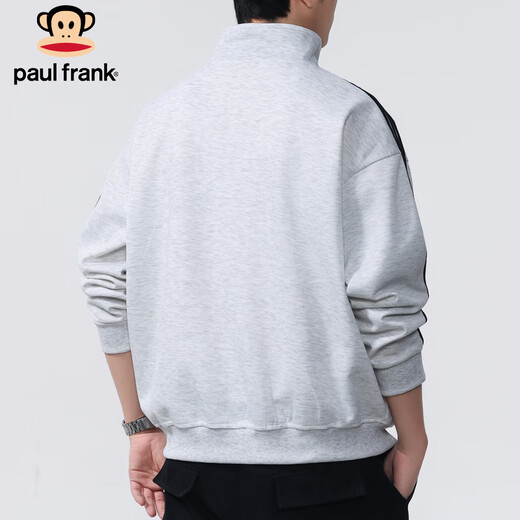 Paul Frank Sweatshirt Men's Spring and Autumn Stand Collar Jacket Men's Trendy Loose Top Men's Bottoming Shirt Men's Gray XL