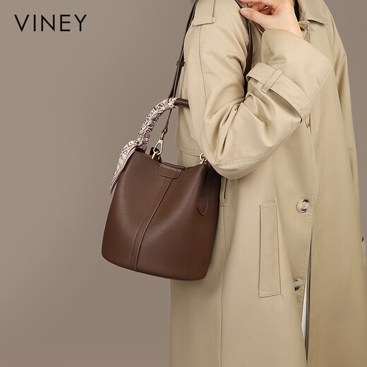 
viney cowhide bucket bag women's bag brand crossbody bag handbag birthday gift for girlfriend and wife [brown] high-end practical shoulder bag large capacity fashion light luxury versatile casual commuting bag