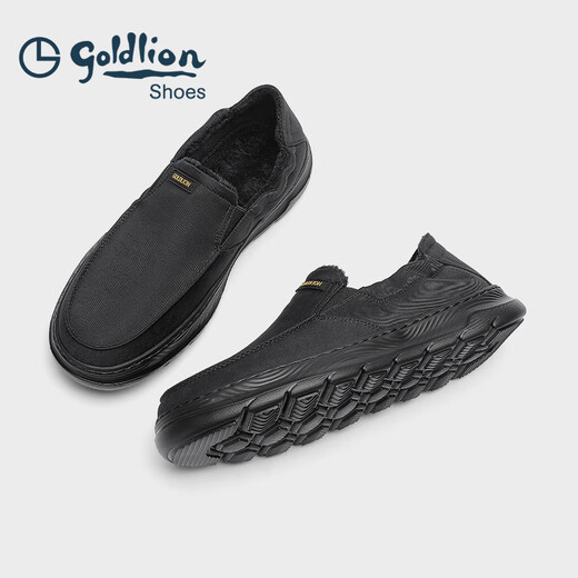Goldlion men's shoes 25 new winter style plus velvet, warm, fashionable and comfortable slip-on casual shoes G553510123AAL black 41