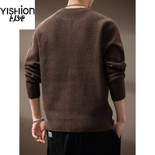 YISHion high-end American retro Henry collar men's sweater autumn new trendy brand loose lazy style casual sweater for men MY5078 Brown S
