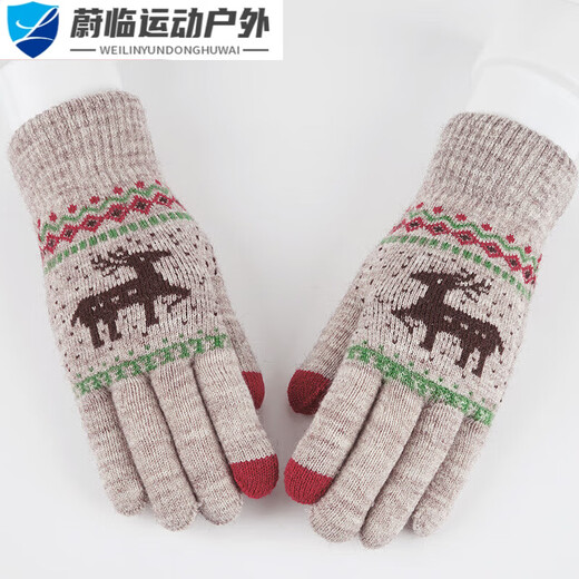 He Jian Gong Gloves Women's Winter Outdoor Touch Screen Cycling Bike Student Knitted Thickened Warm Wool Gloves Men's Winter L Women's Thickened Fawn Navy Touch Screen