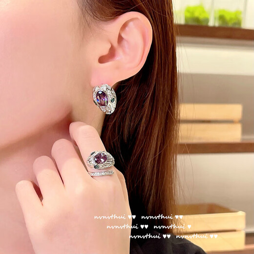 Cinderella purple tanzanite gemstone snake bracelet antique style 18K gold plated zircon snake necklace 327YO pink and purple artificial chalcedony cabochon zircon open ring without box