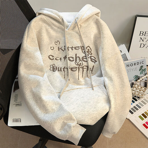 Sibaishe fleece sweatshirt 2025 winter new women's fashion loose hooded cute printed top