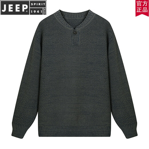 JEEP SPIRIT autumn and winter men's long-sleeved lazy Henry collar sweater sweater warm thickened youth retro cotton sweater top sweater Mituo XL 180