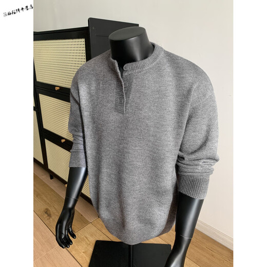 Yuexiang Youth Sweater Boys Autumn and Winter Henley Neck Sweater American Lazy Trendy Brand Loose Casual Sweater Jacket Light Gray M