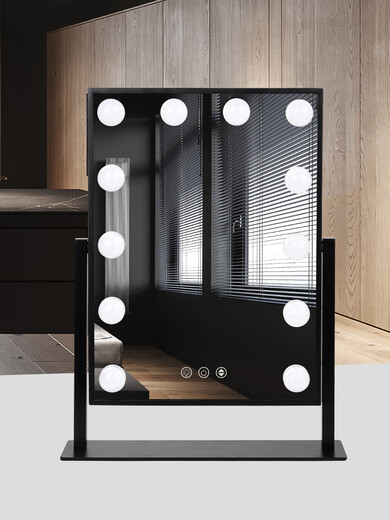 Cosmetic mirror desktop LED light large supplementary light vanity mirror desktop household lighted beauty mirror light bulb cool black 15 light rechargeable vertical style (three light colors + stepless dimming