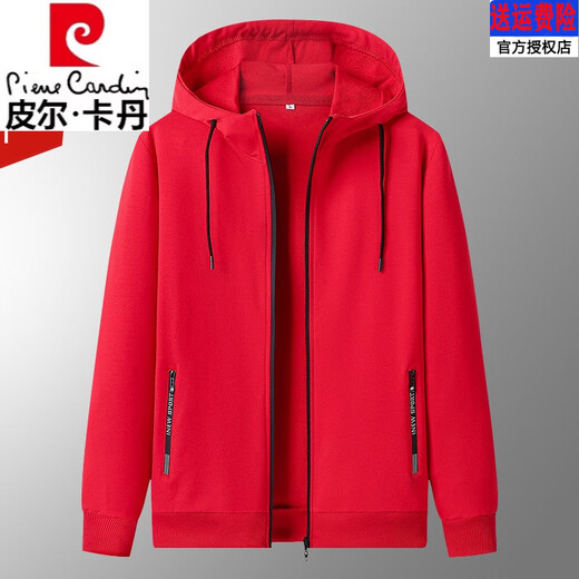 Pierre Cardin Fashionable Cotton Autumn and Winter Hooded Sweatshirt Men's Velvet Thickened Cardigan Loose Warm Large Size Long Sleeve Solid Color Jacket Trendy 5855 Black Spring and Autumn L 105-120Jin Jin is equal to 0.5 kg