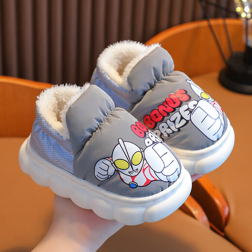 Authentic Ultraman Winter Children's Cotton Shoes Cartoon Boys and Girls Indoor and Outdoor Warm Waterproof Baby Bag Heel Cotton Shoes Upgraded Version Sapphire Blue 12 28/29 Foot Length 17.5CM 4-5 Years Old